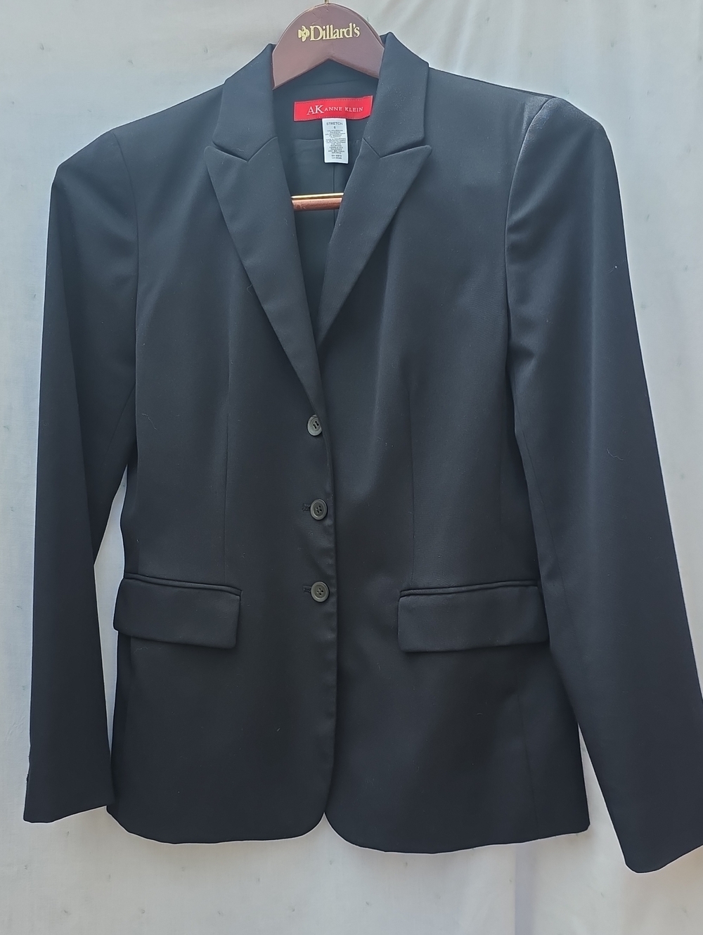 Anne Klein Classic Three-Button Tailored Black Blazer Jacket Size 6
